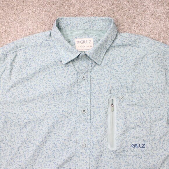 Gillz AOP Shirt Mens Large Blue Fish All Over Print Polyester Stretch L/S Button - Picture 6 of 16